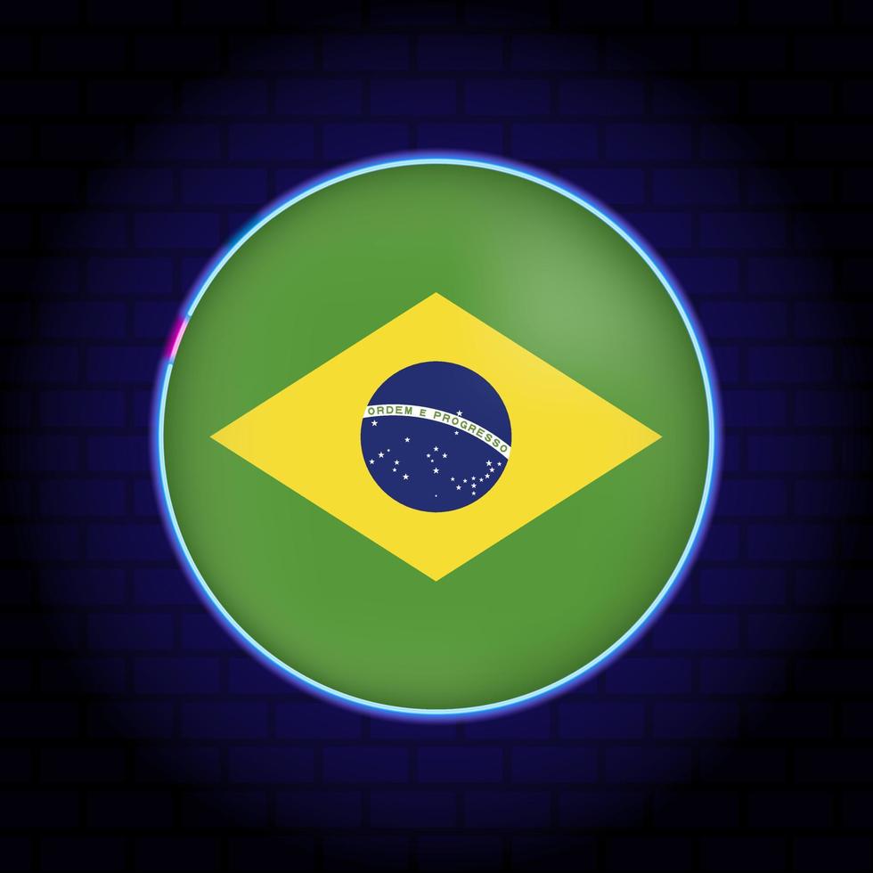 Neon Brazil flag. Vector illustration.