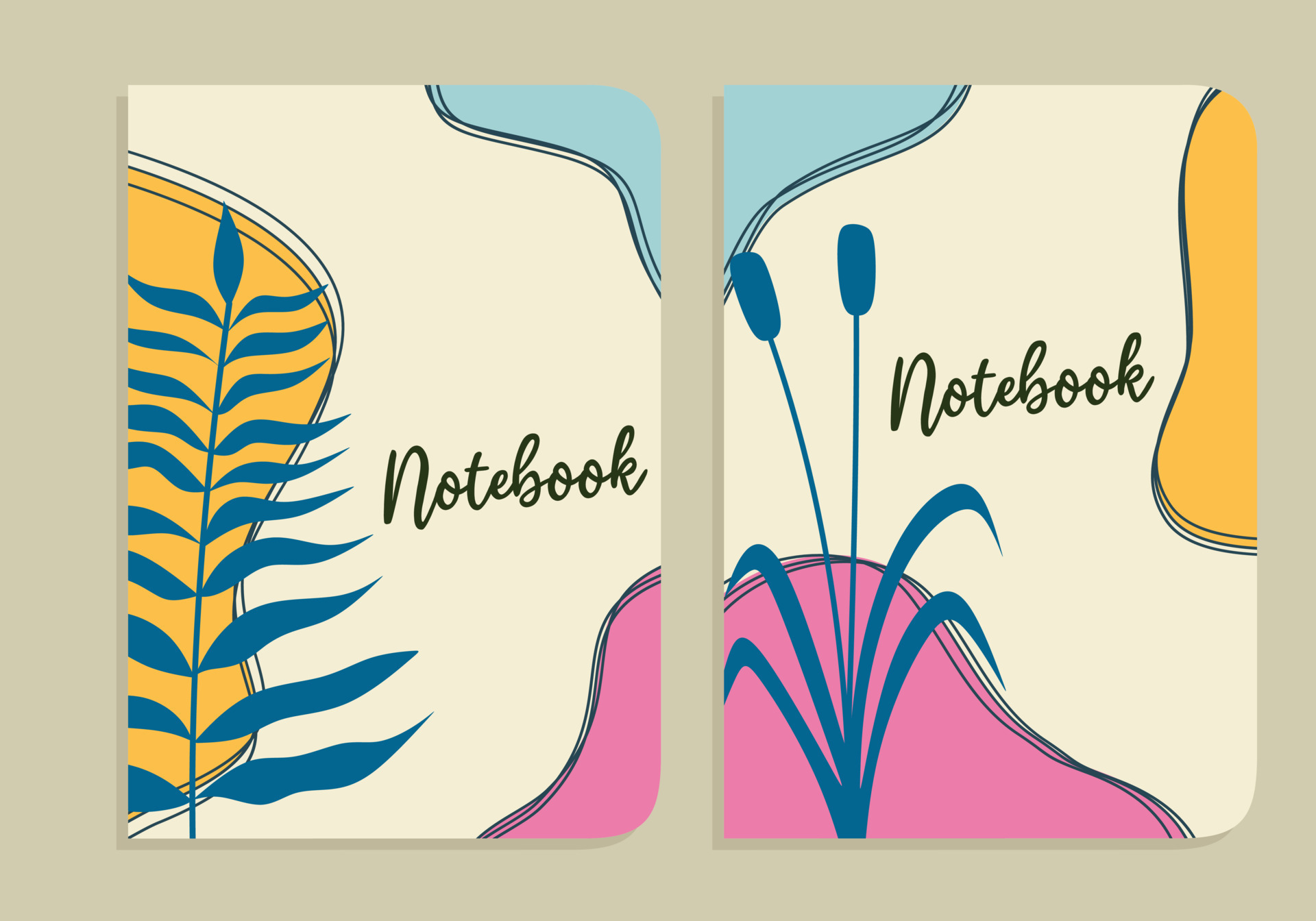 abstract botanical notebook cover design set in A4 layout size.hand
