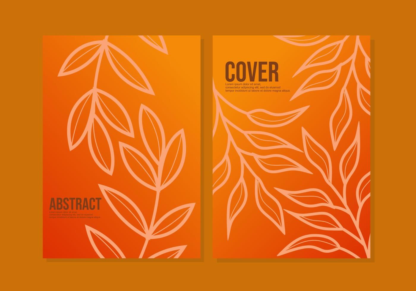 Layout for notebook cover, poster, banner, placard, brochure, annual report, card, flyer.silhouette leaf line art design.orange gradient background.A4 size. vector