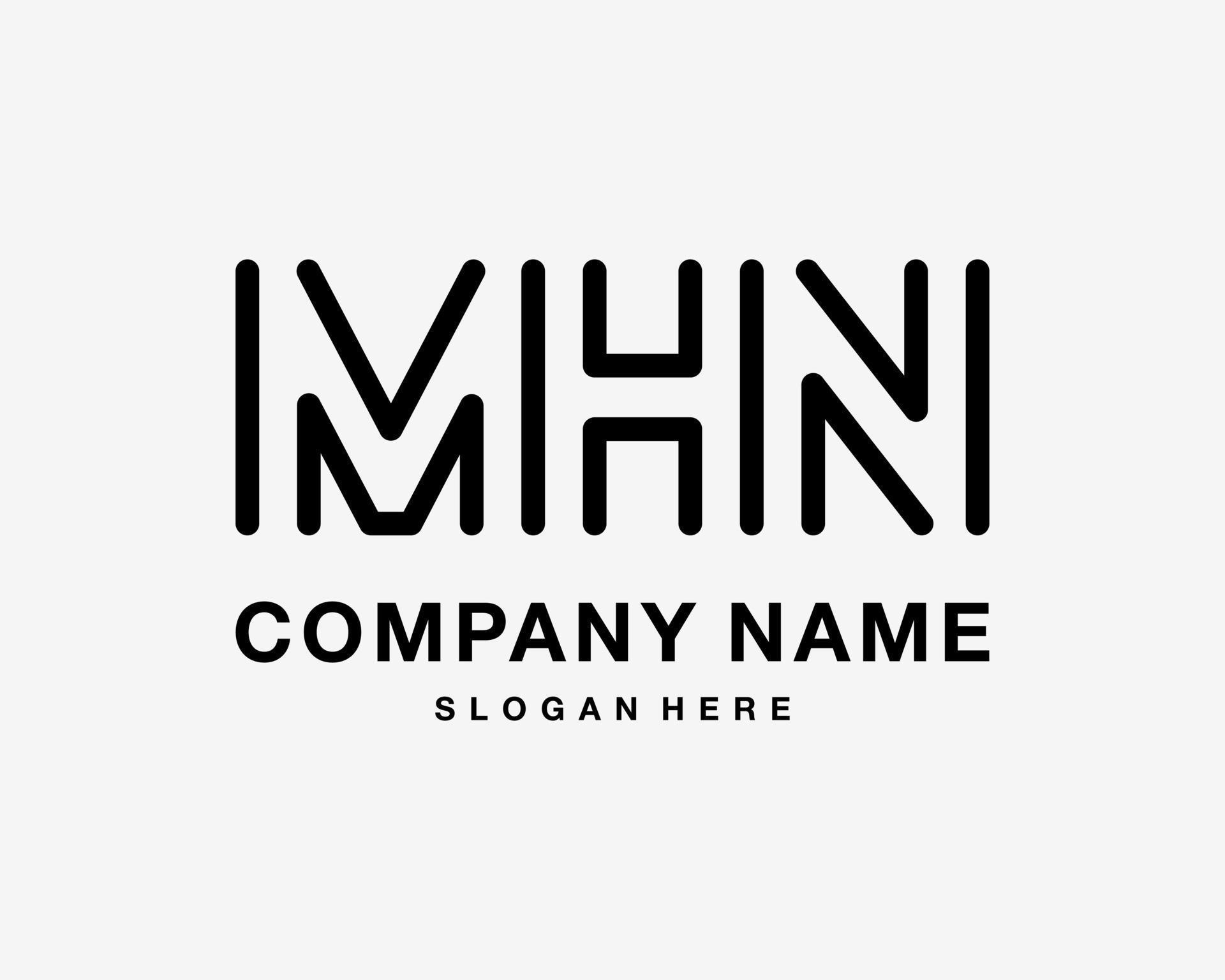 Letter MHN Line Art Rounded Linear Minimalist Simple Modern Monogram