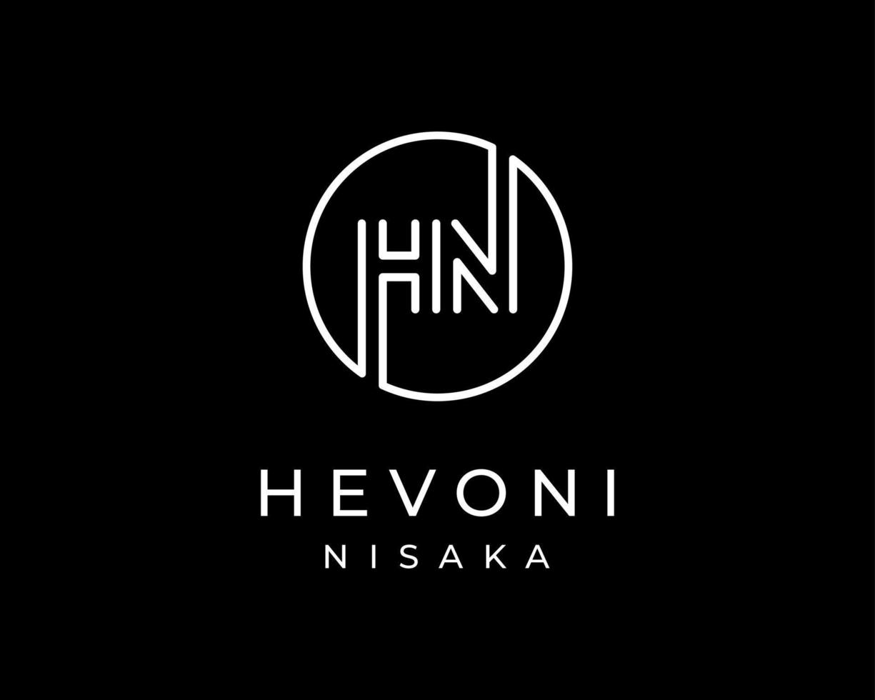 Letter HN Line Art Linear Monogram Minimalist Elegant Circle Round Shape Frame Vector Logo Design