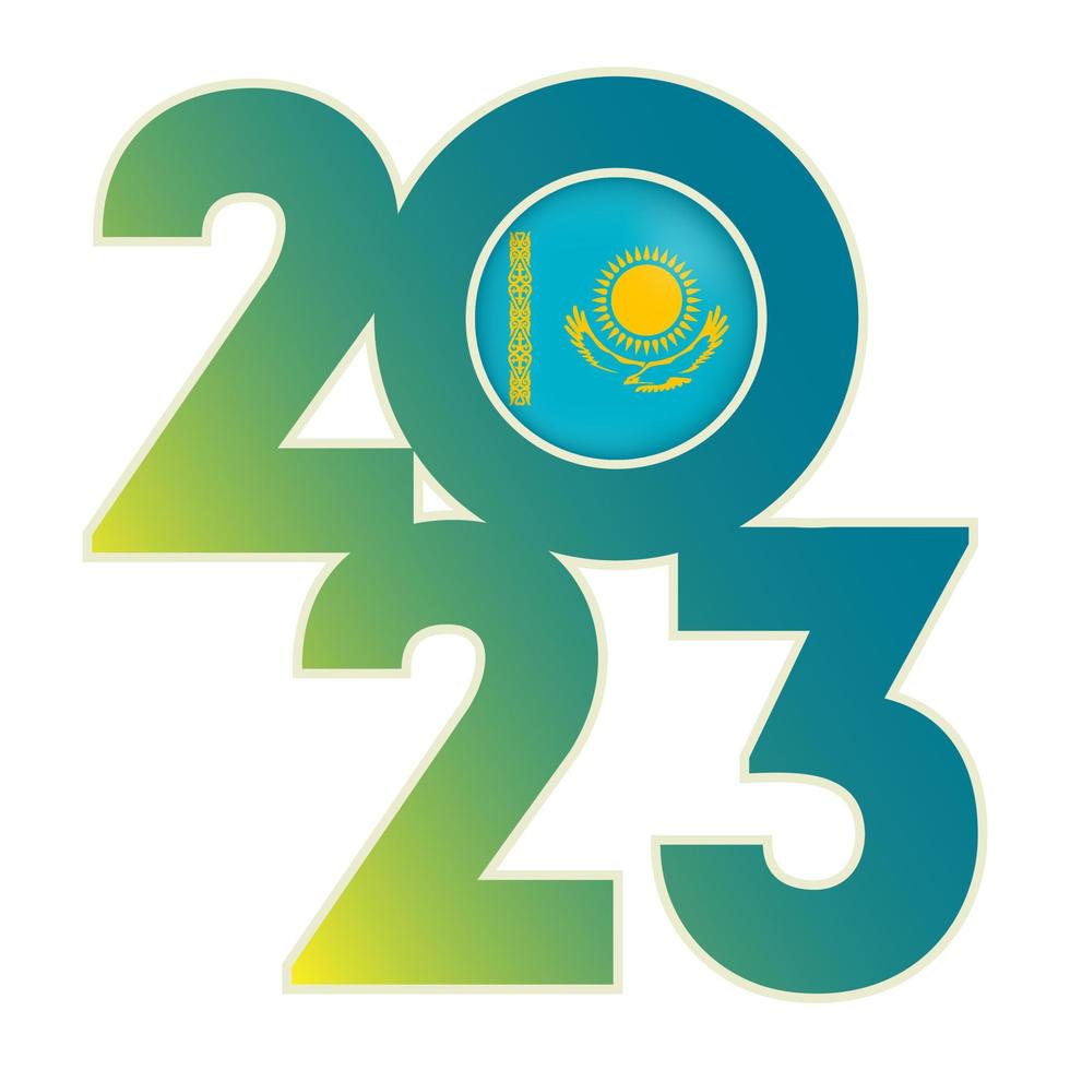 Happy New Year 2023 banner with Kazakhstan flag inside. Vector illustration.