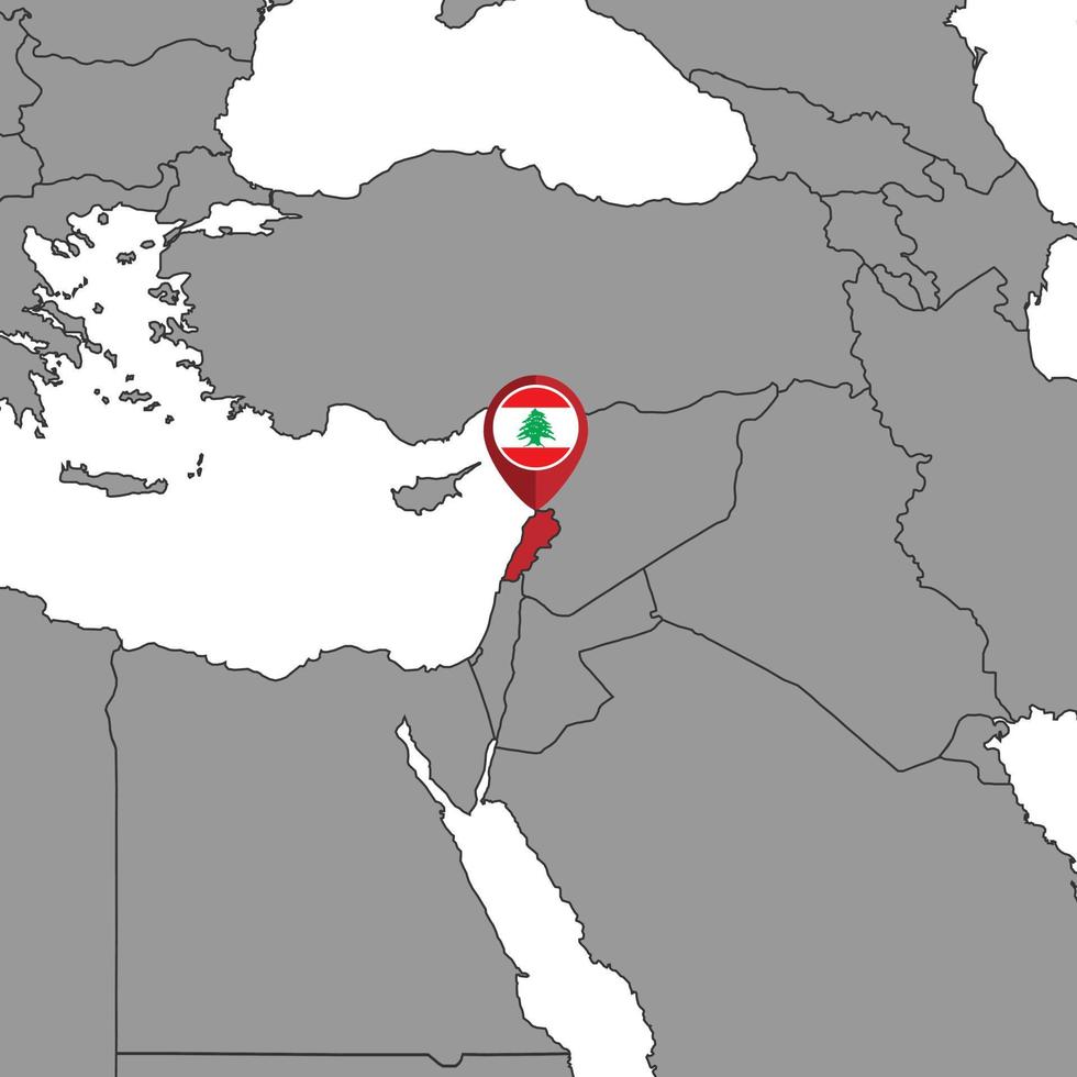 Pin map with Lebanon flag on world map. Vector illustration.