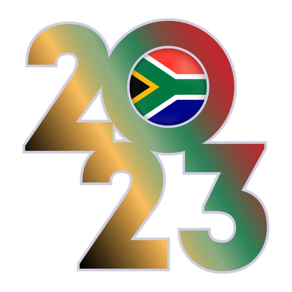 Happy New Year 2023 banner with South Africa flag inside. Vector illustration.