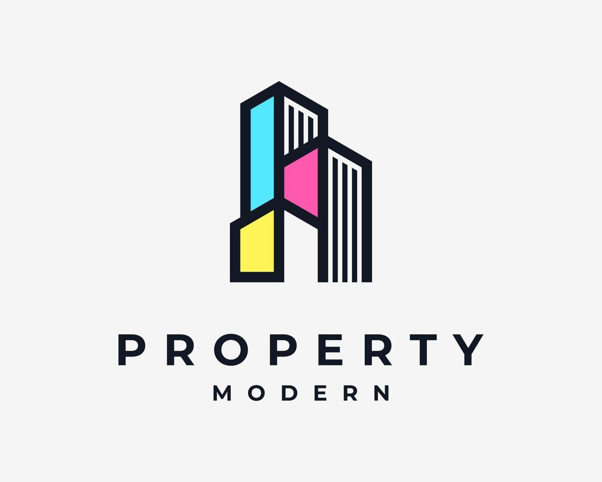 Building Architecture City Urban Apartment Colorful Multicolor Paint Contemporary Vector Logo Design