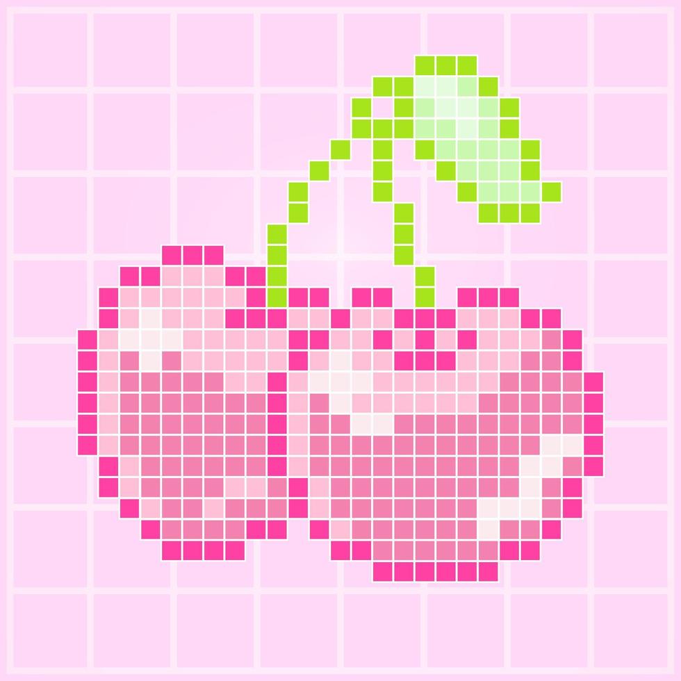 pink cute kawaii cheery pixel art game asset vector illustration