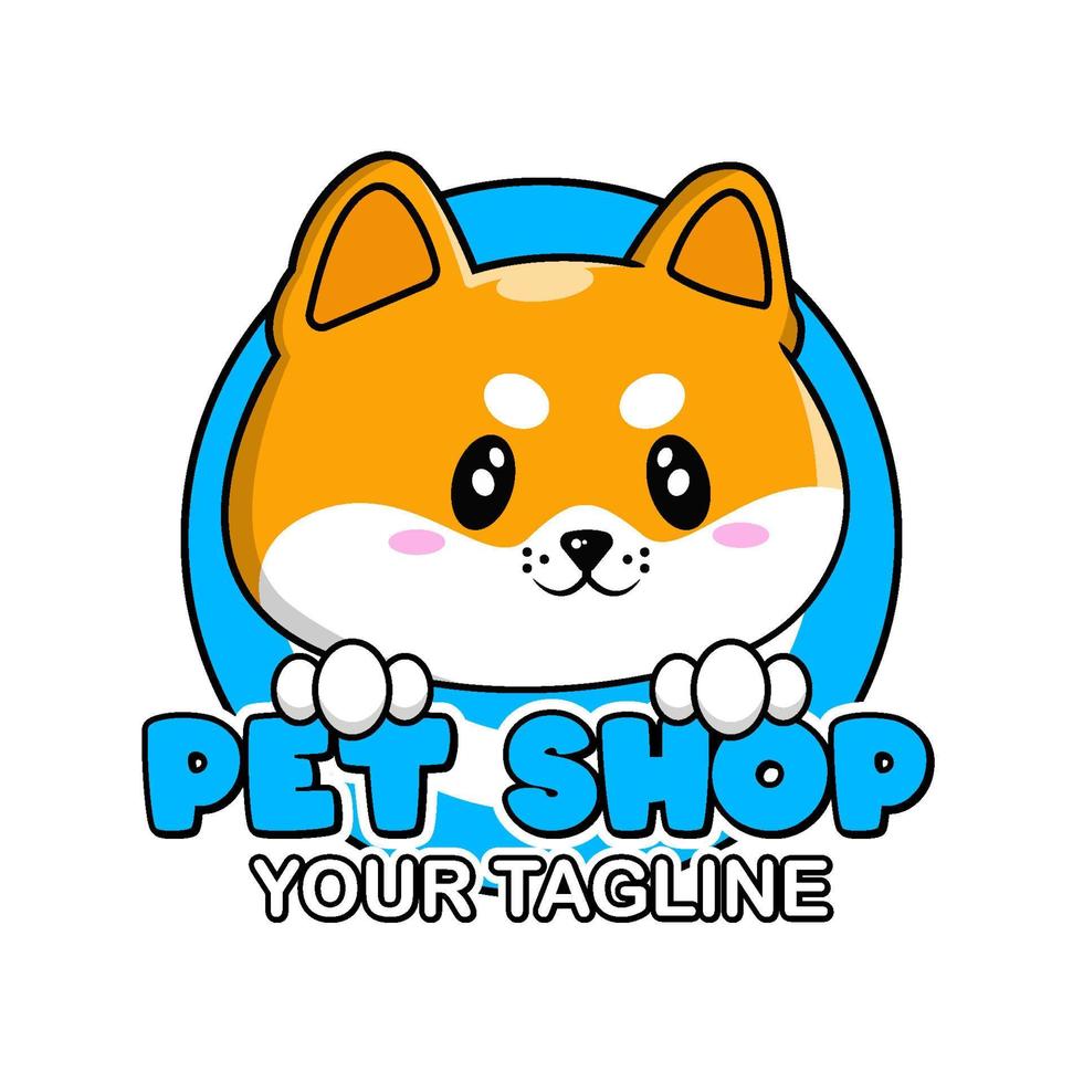 ilustración de personaje de dibujos animados de perro shiba inu de logotipo de tienda de mascotas vector