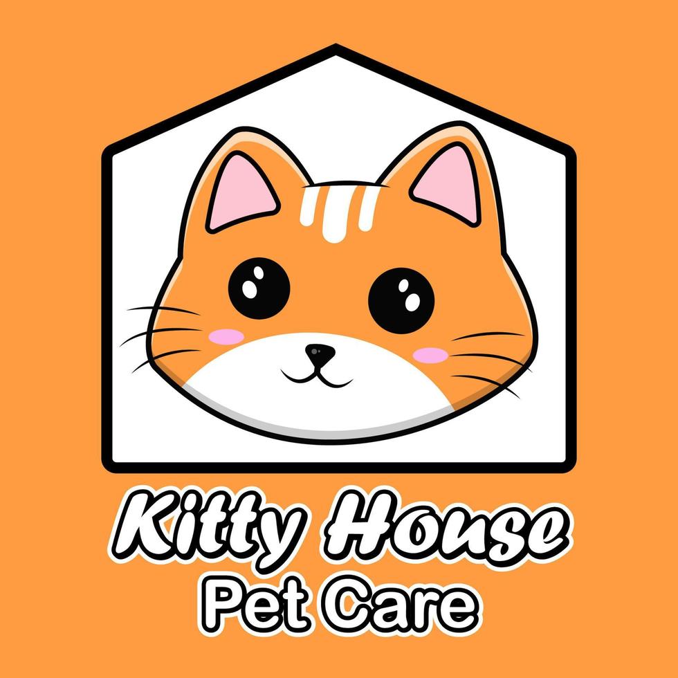 kitty house cartoon pet shop logo gato personaje en casa vector ilustración