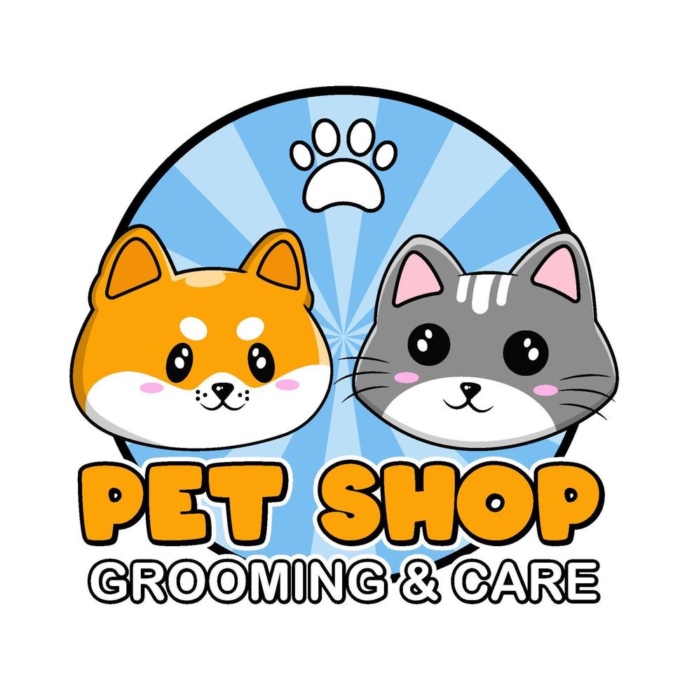 tienda de mascotas logo lindo kawaii personaje perro y gato ilustración vector