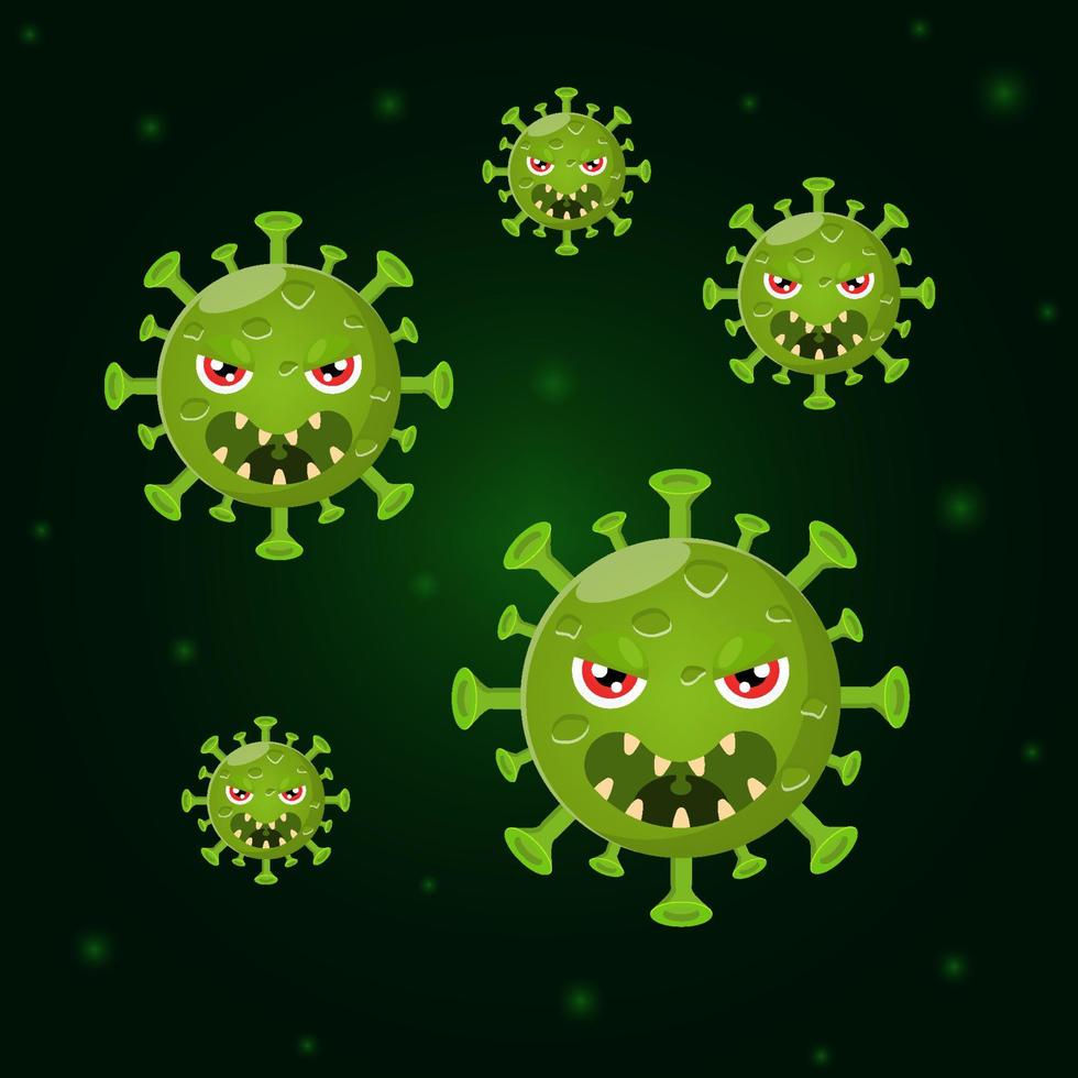 corona virus green cartoon style so fast mutation and spread in world set collection vector