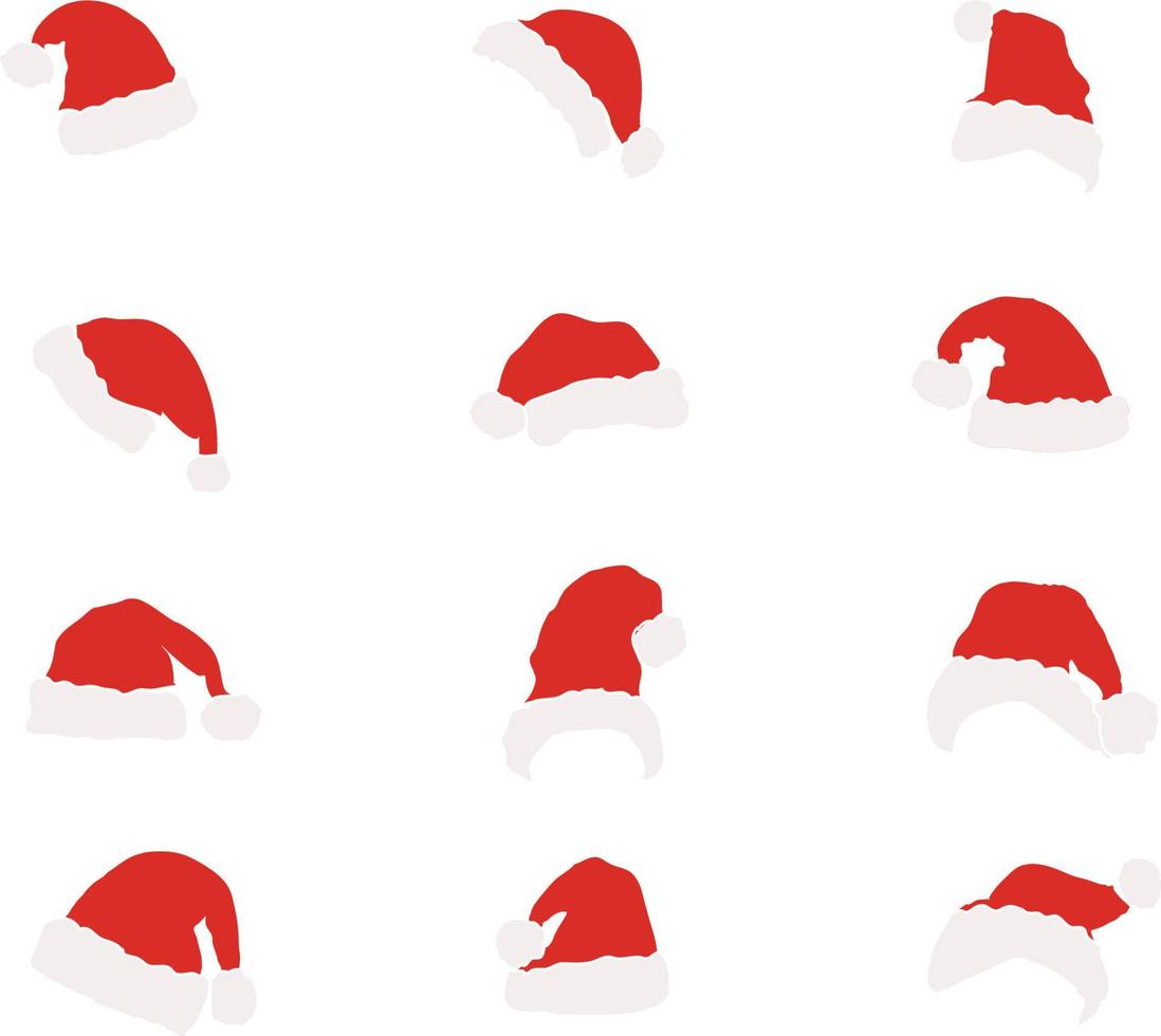 A vector collection of Santa Claus hats for artwork compositions.
