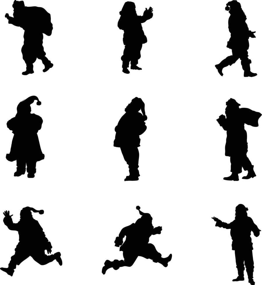 A vector collection of Santa Claus silhouettes