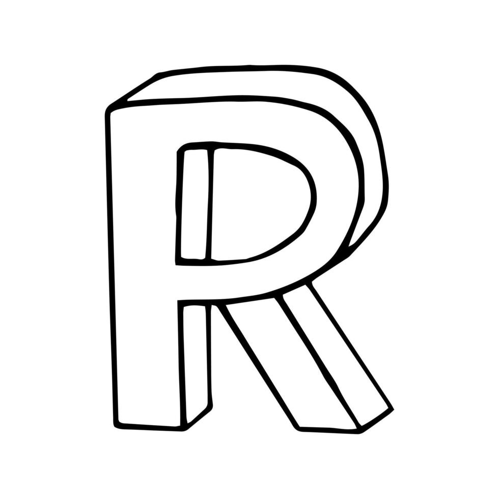 letter R hand drawn in doodle style. sketch, vector, font, handwriting vector