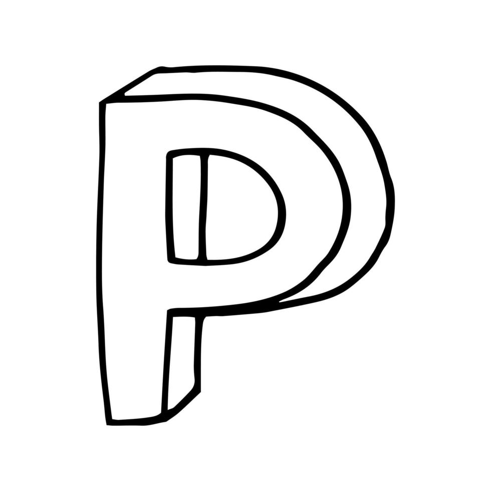 letra p dibujada a mano en estilo garabato. bosquejo, vector, fuente, escritura a mano vector