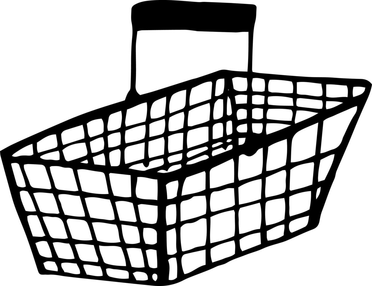 icono de la cesta de la compra. boceto estilo garabato dibujado a mano. minimalismo monocromo. tienda vector