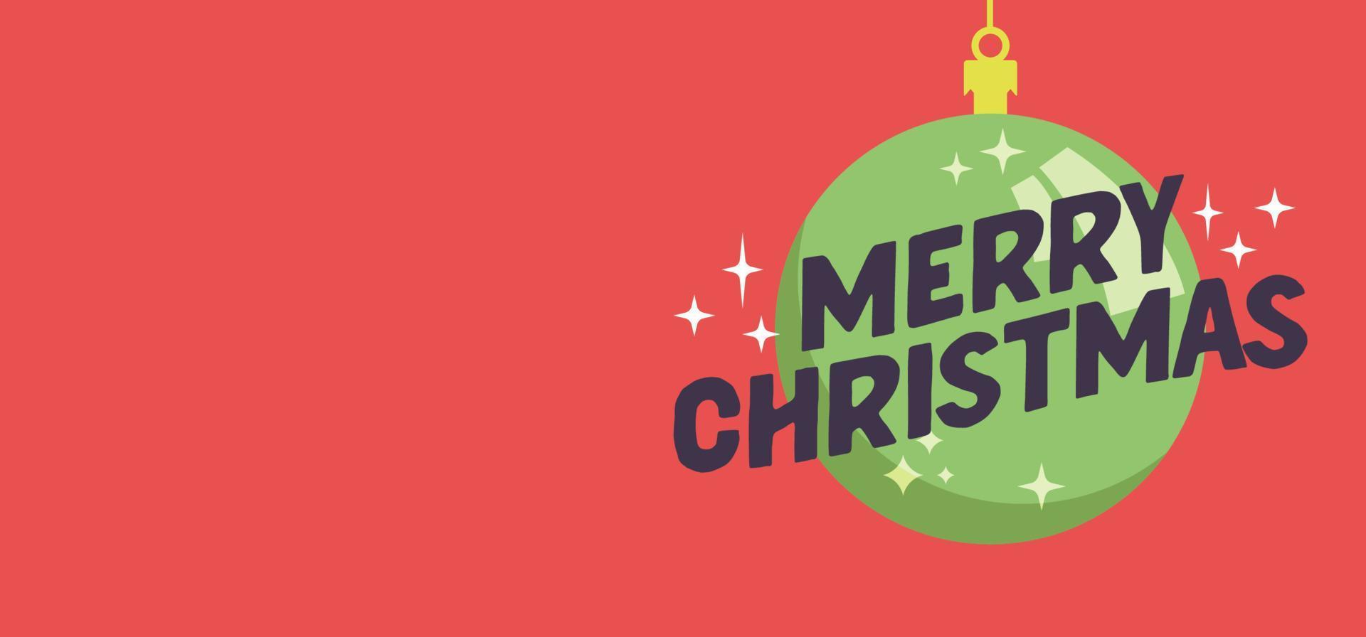 Merry Christmas horizontal banner. Flat design christmas ball. for greeting card or advertising in horizontal design with copy space. vector