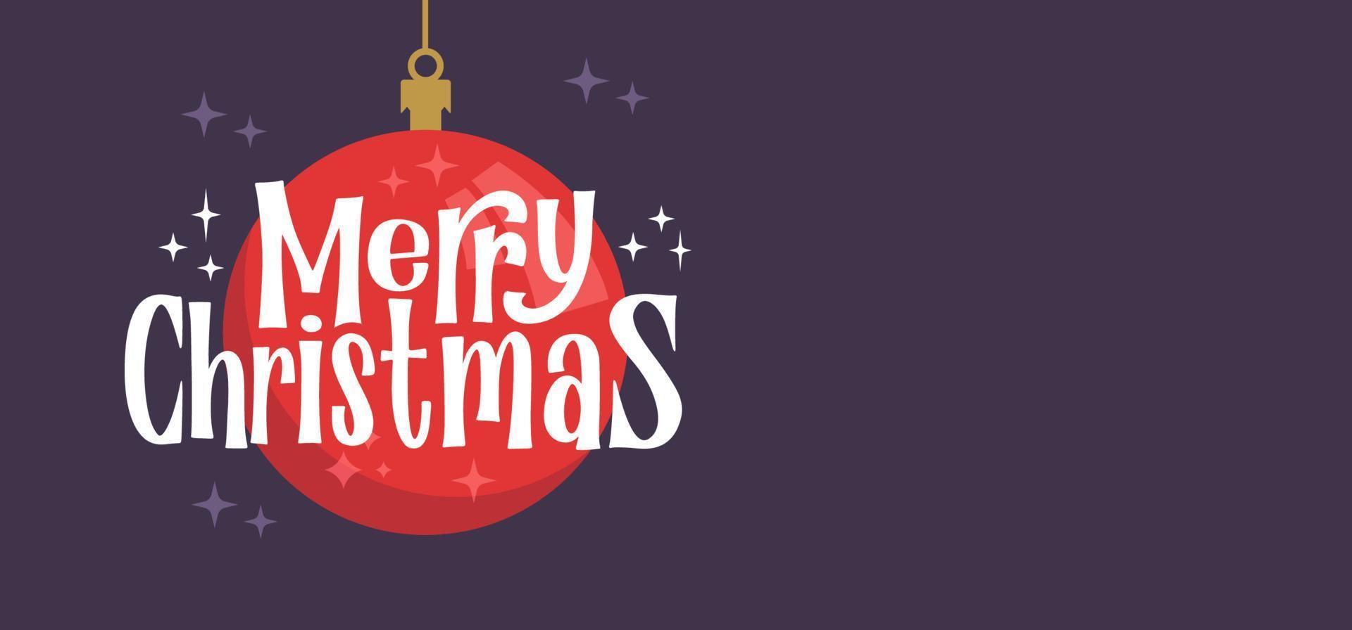 Merry Christmas horizontal banner. Flat design christmas ball. for greeting card or advertising in horizontal design with copy space. vector