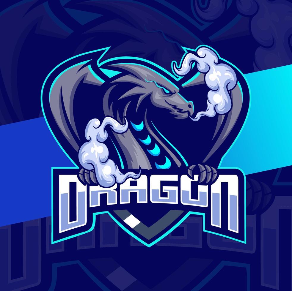 Dragon mascot esport logo design character for sport and gaming logo con garra y nube de humo vector