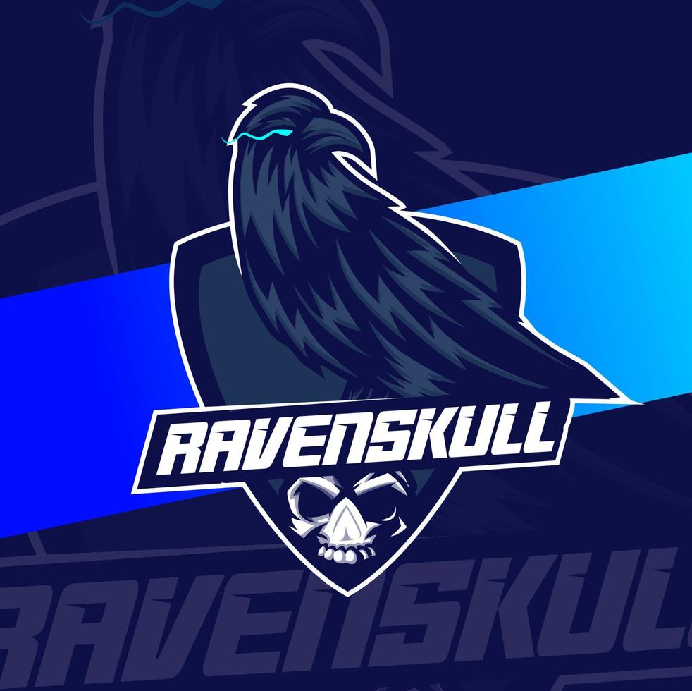 raven bird skull mascot esport design character for sport gaming and halloween vector