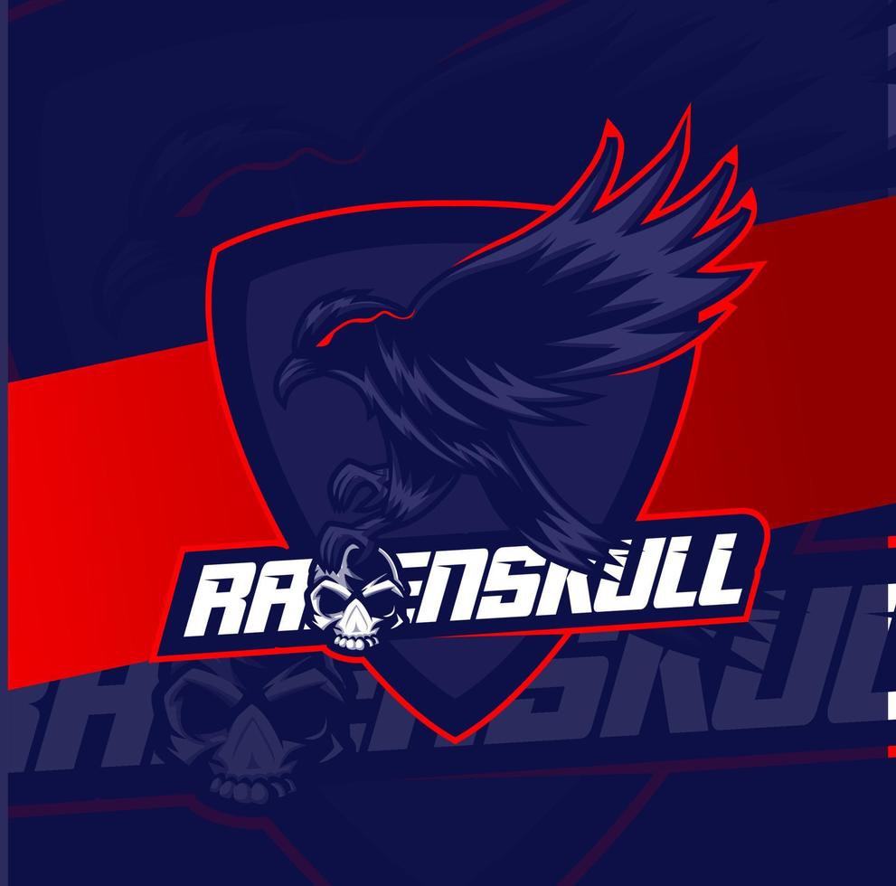 raven bird skull mascot esport design character for sport gaming and halloween vector