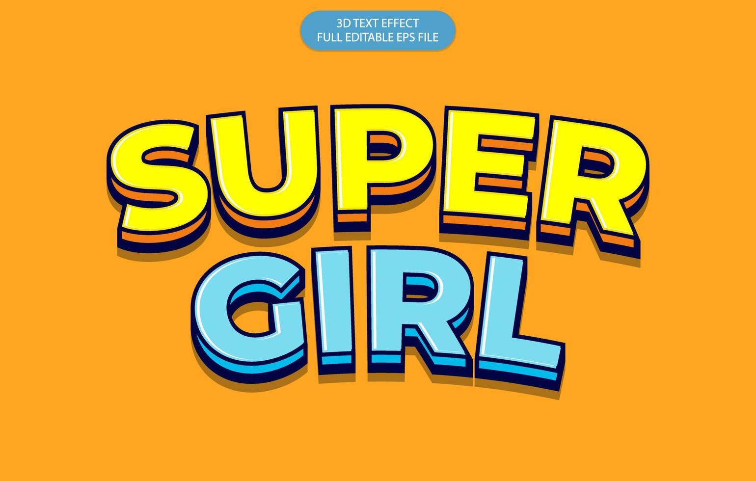 plantilla de efecto de texto editable 3d super chica, estilo de efecto de texto vector