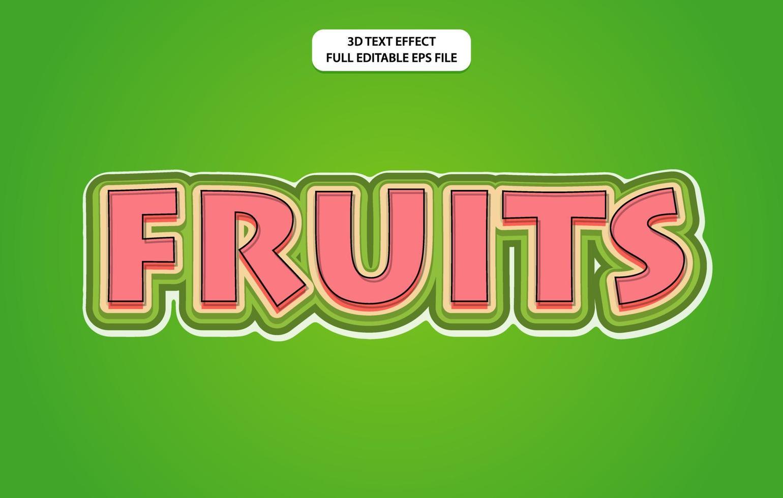 plantilla de efecto de texto editable 3d de frutas, estilo de efecto de texto vector