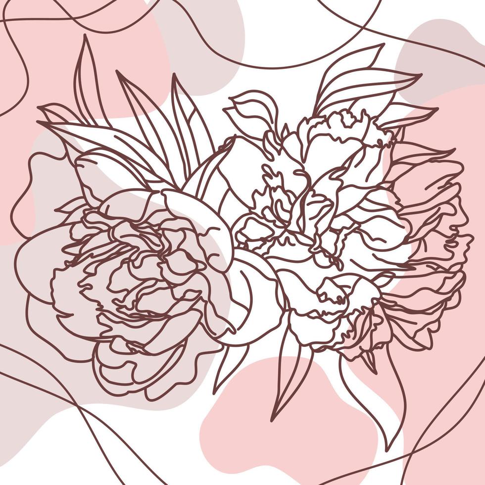 Neutral Colors Floristic linear Illustration with peonies vector