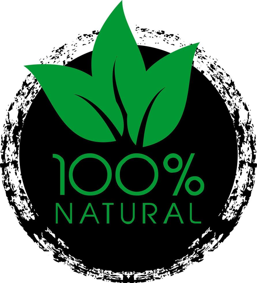 Diseño de logotipo de etiqueta de sello de etiqueta de insignia de vector de hoja natural 100 por ciento