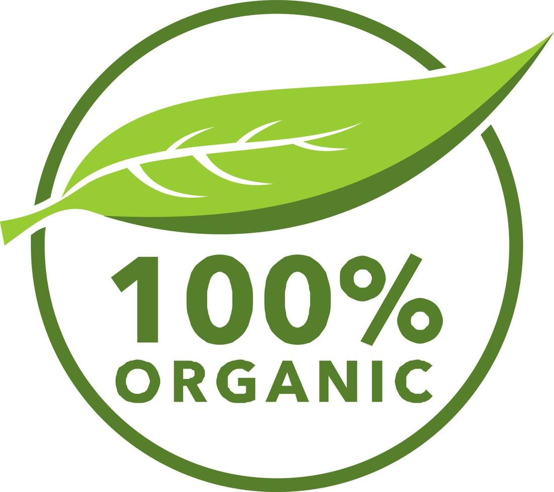 Sello de etiqueta de insignia de hoja de símbolo 100 por ciento orgánico vector