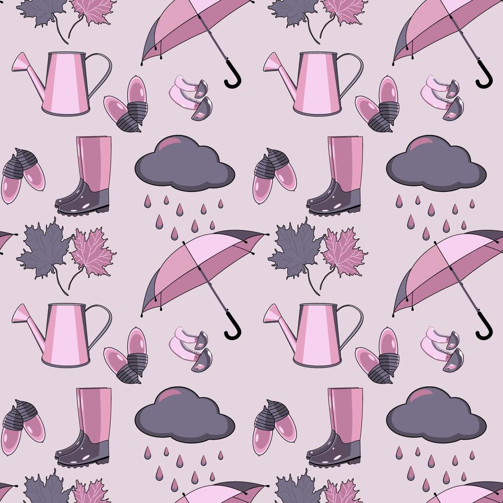 Seamless pattern with autumn accessories, mushrooms, acorns and leaves vector