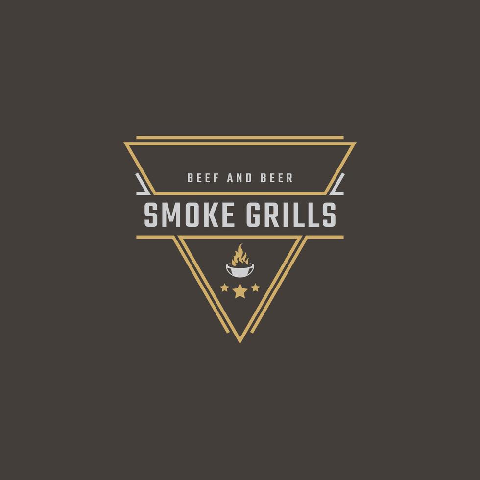 Vintage Retro Badge Emblem Grill Barbeque BBQ Fire flame Logo Design Linear Style vector