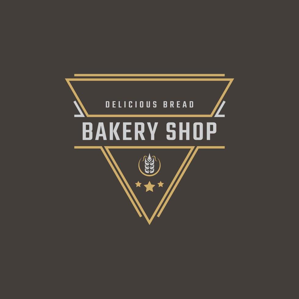 Vintage Retro Badge Emblem Logotype Bakery Ear Wheat Silhouette for Bakehouse Logo Design Linear Style vector