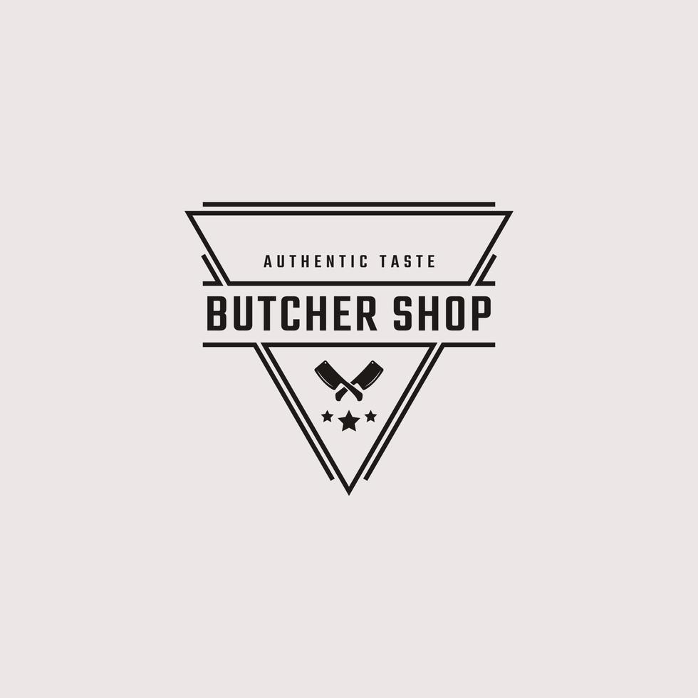 Vintage Retro Badge Emblem Crossed Cleaver Knife with Angus Head for Butcher shop Logo Design Linear Style vector