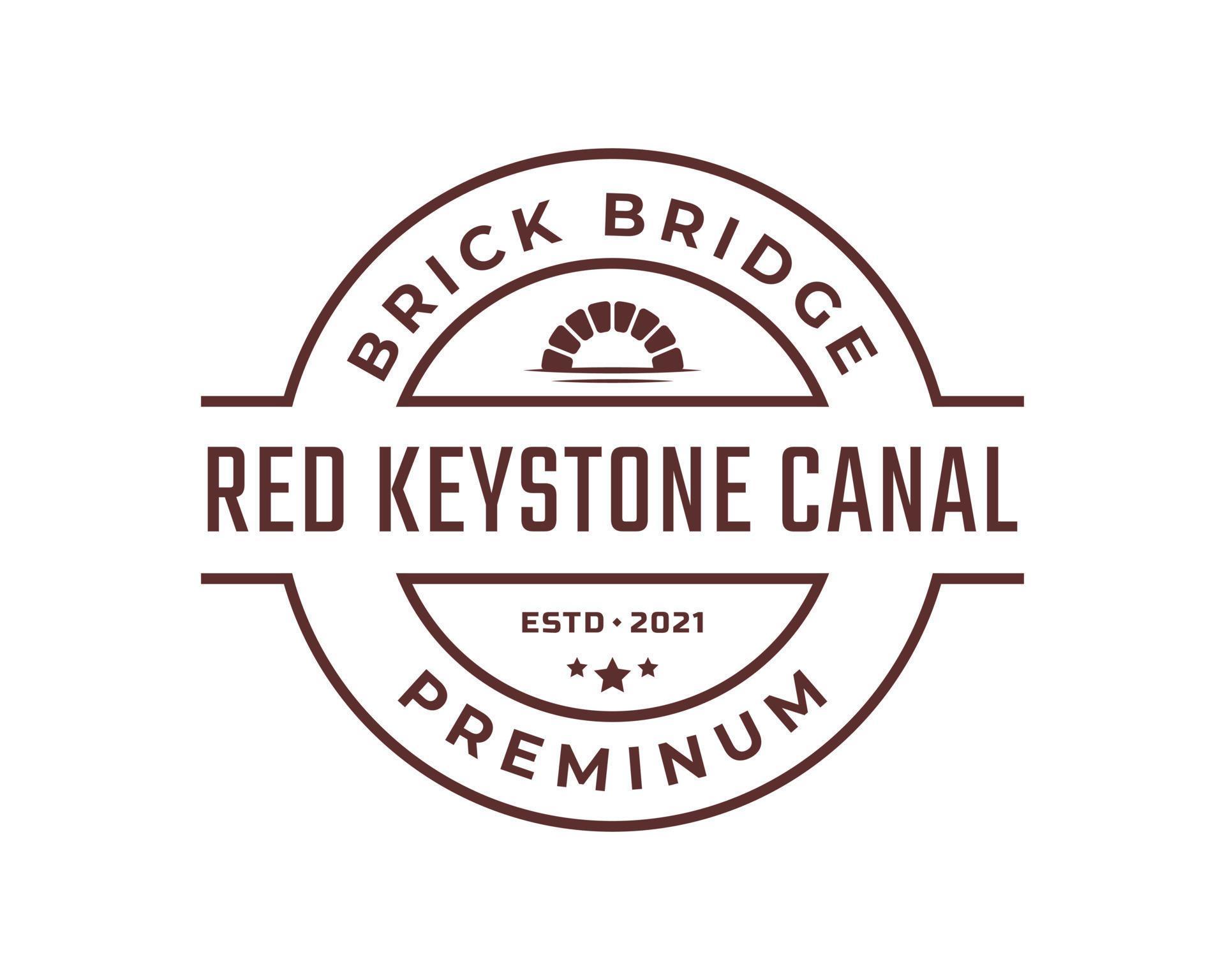 Vintage Retro Badge Emblem Keystone Canal Waterway Brick Bridge with