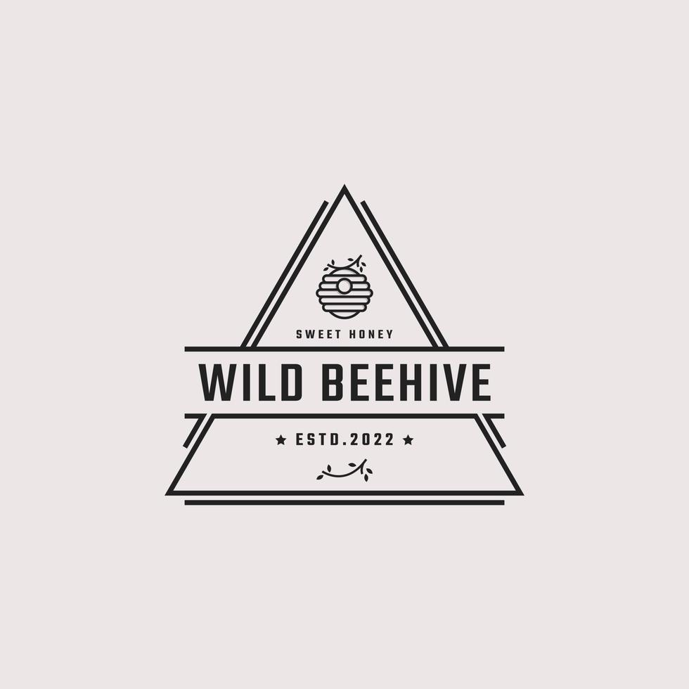 Vintage Retro Badge Emblem Honey Bee Hive Logo Design Linear Style. Vector Illustration