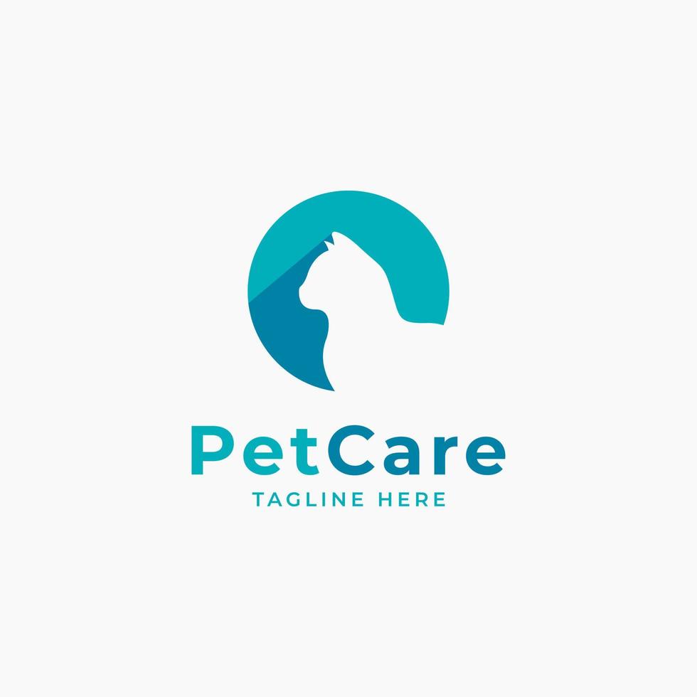 Pet Care Shop Animal Logo with Dog and Cat Silhouette Symbol for Store, Veterinary Clinic, Hospital, Shelter, Business Services vector
