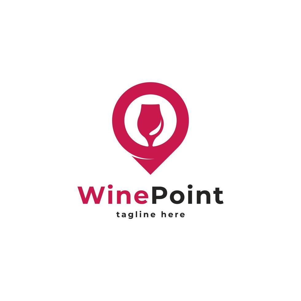 logotipo de punto de vino. combinación de logotipo de ubicación de pin y copa de vino. adecuado para el icono de la tienda de vinos vector