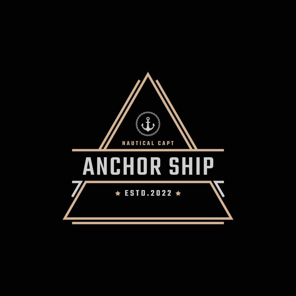 Vintage Retro Badge Emblem Anchor Ship Boat Logo Design Linear Style on Black Background vector