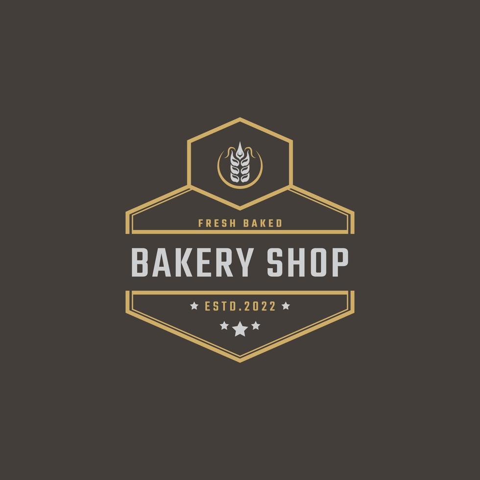 Vintage Retro Badge Emblem Logotype Bakery Ear Wheat Silhouette for Bakehouse Logo Design Linear Style vector