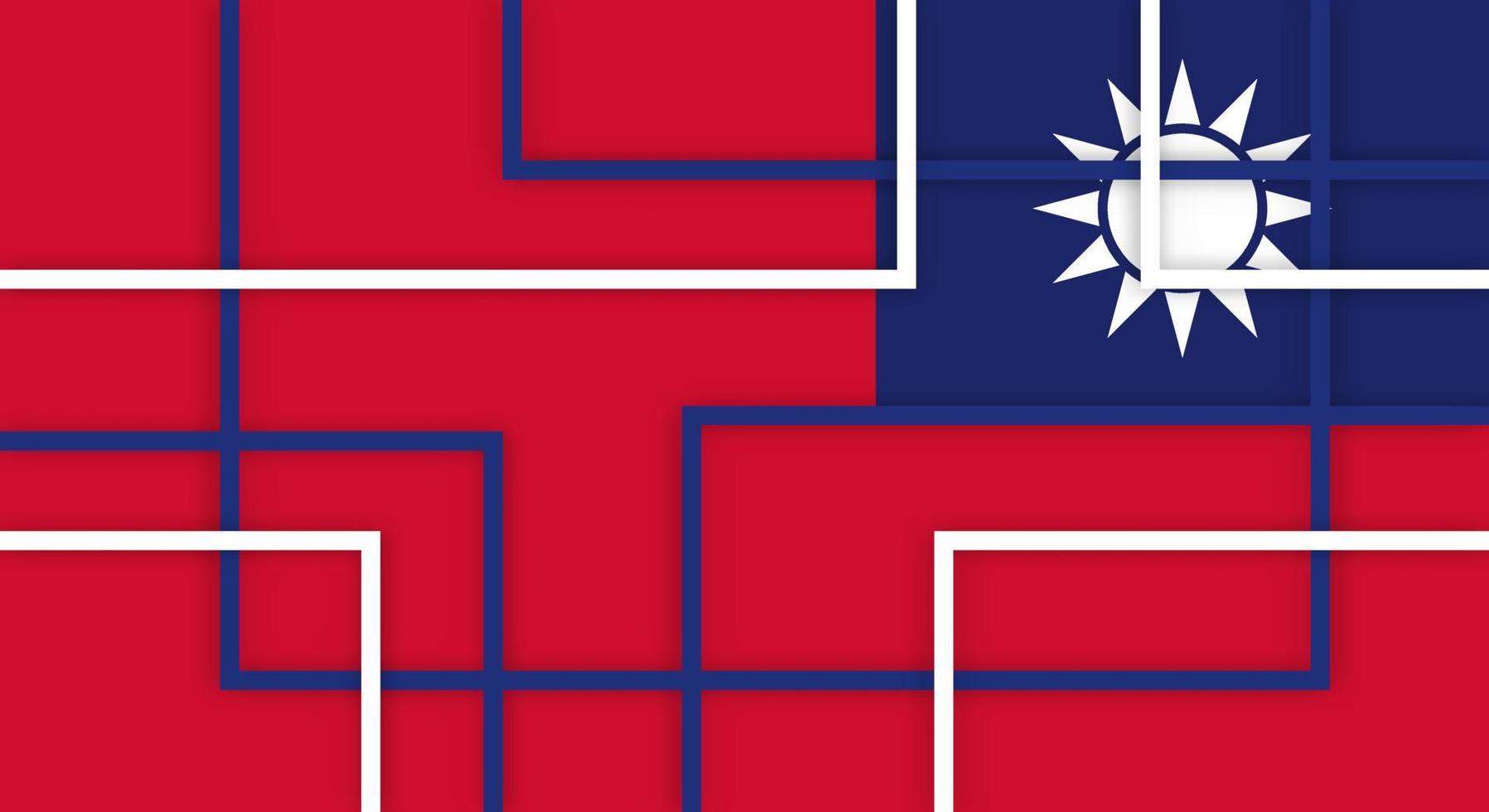 Abstract Geometric Square Stripes Lines Papercut Background with Flag of Taiwan vector