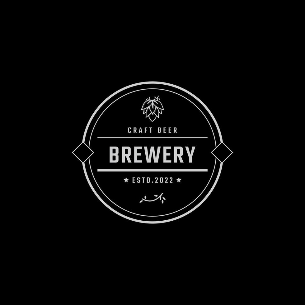 Vintage Retro Badge Emblem Beer Brewery with hop Logo for Beer House, Bar, Pub, Brewing company, Tavern, Wine Whiskey Market Symbol vector