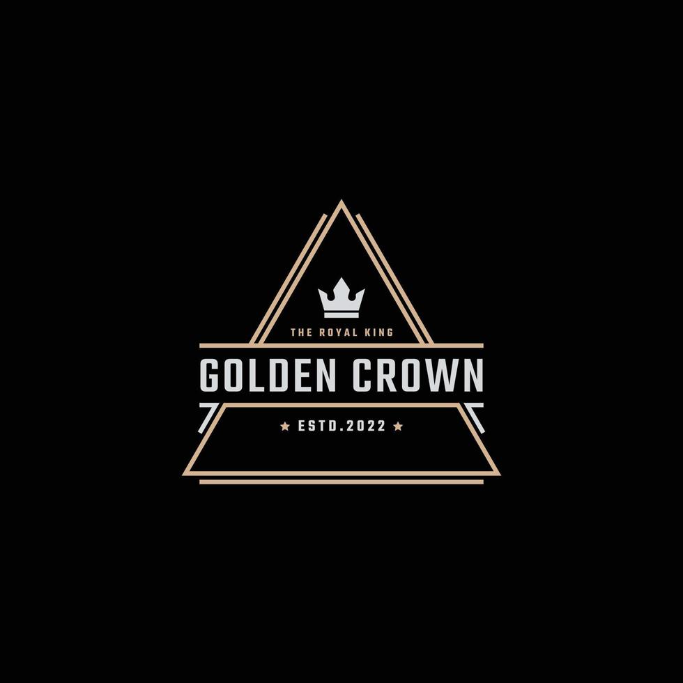 golden king crown royal vintage retro classic lujo etiqueta logo diseño estilo lineal vector