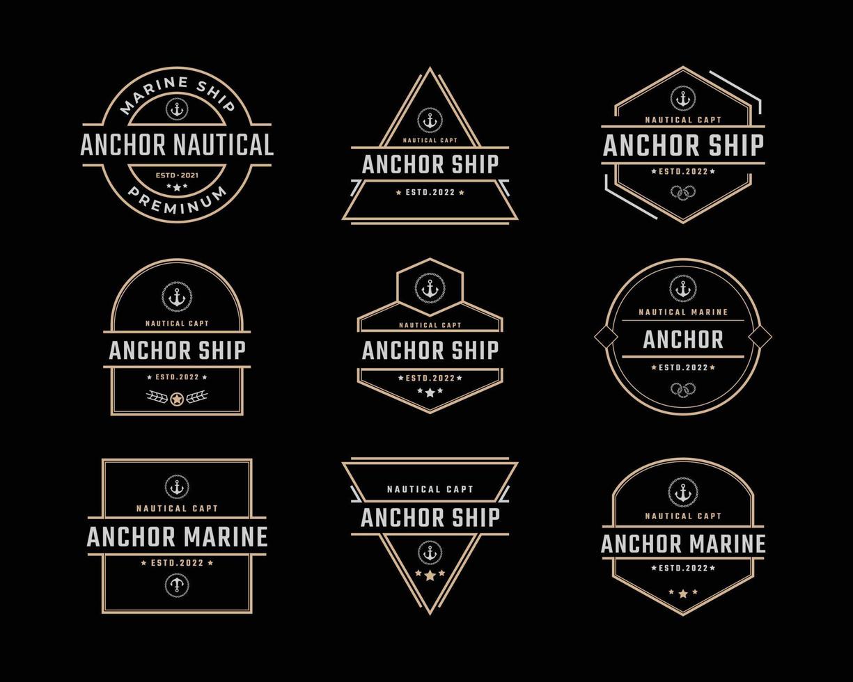 Vintage Retro Badge Emblem Anchor Ship Boat Logo Design Linear Style on Black Background vector