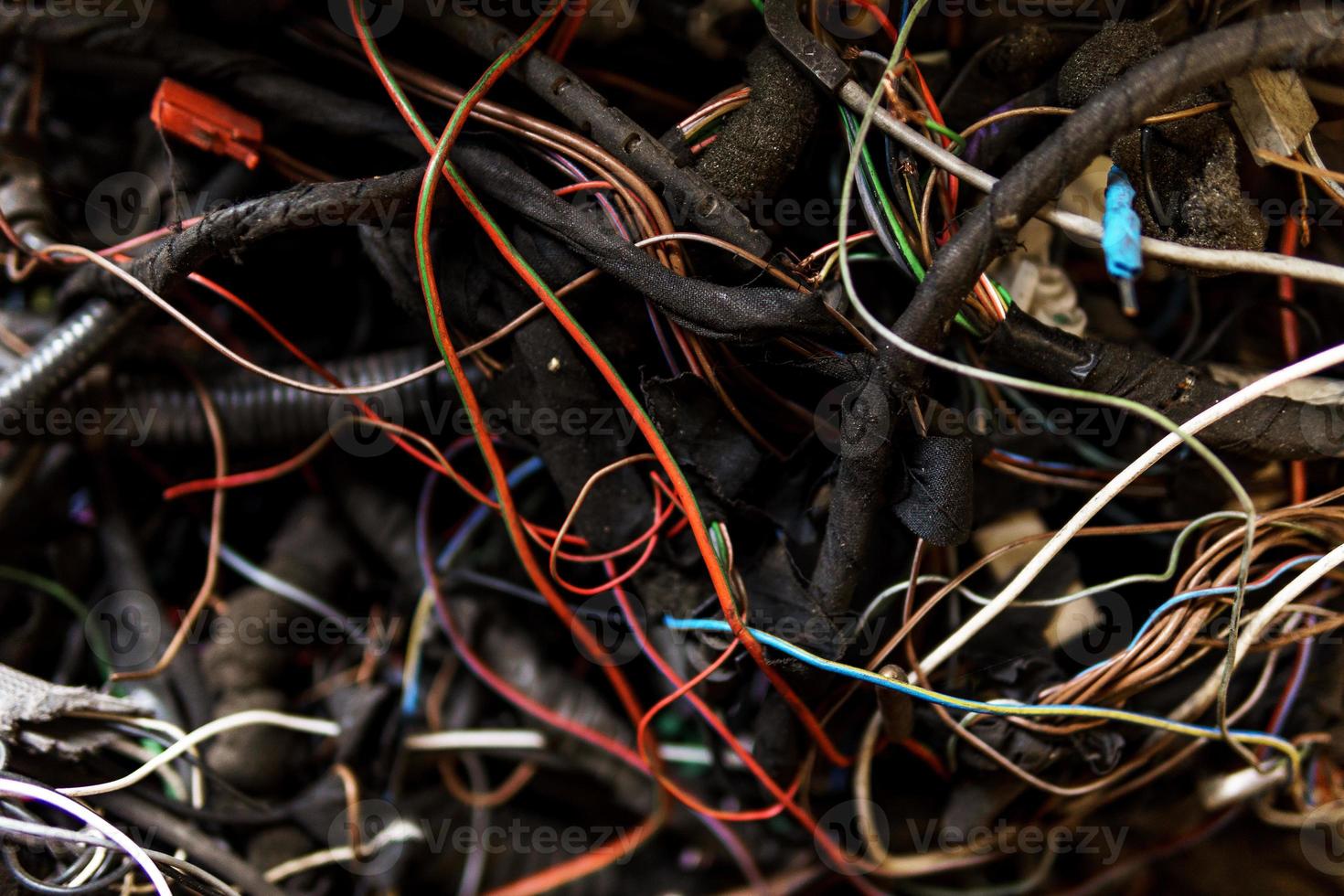 Pile of different old wires. Closeup shoot. photo