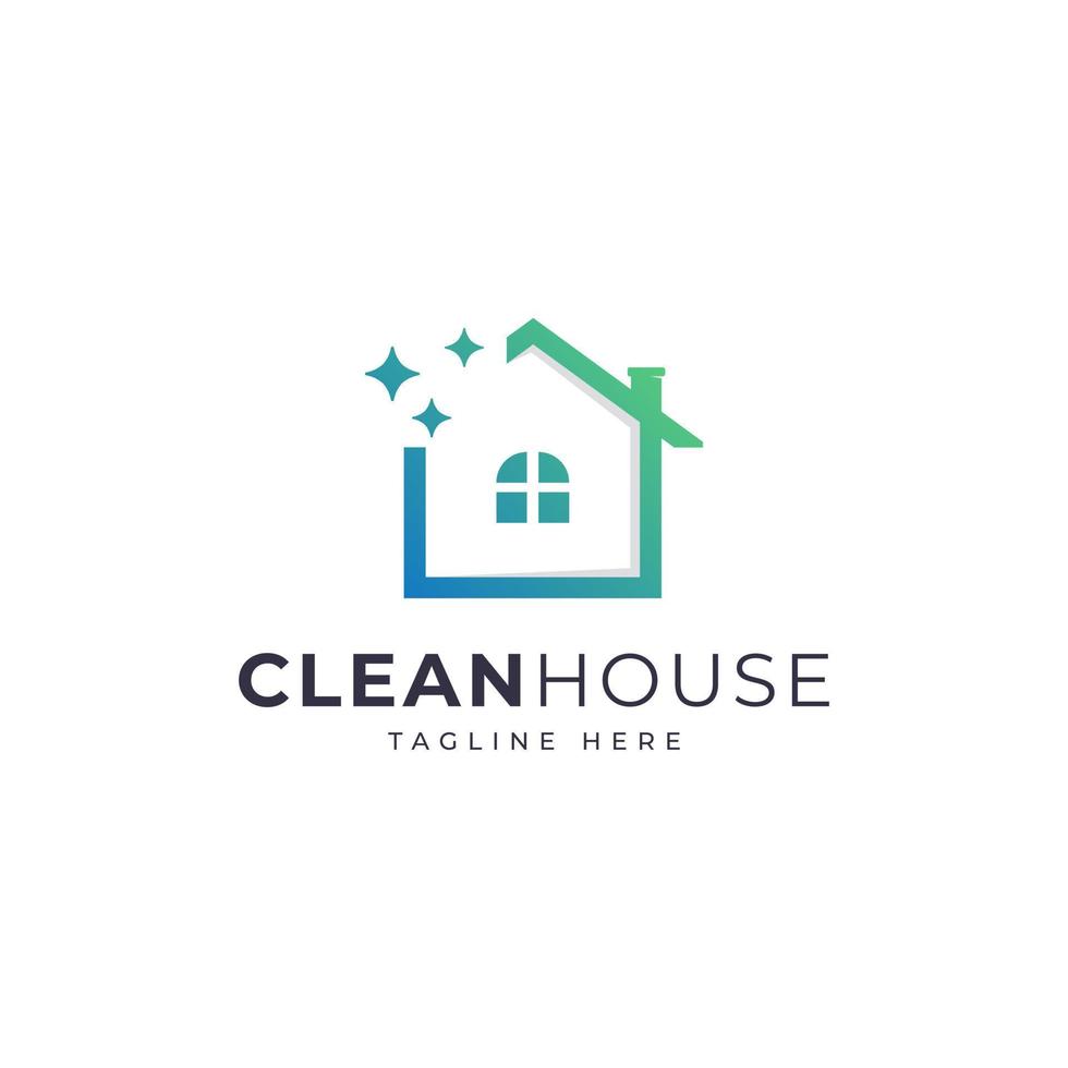 Clean House Logo with Modern Line Art Style Gradient Color vector