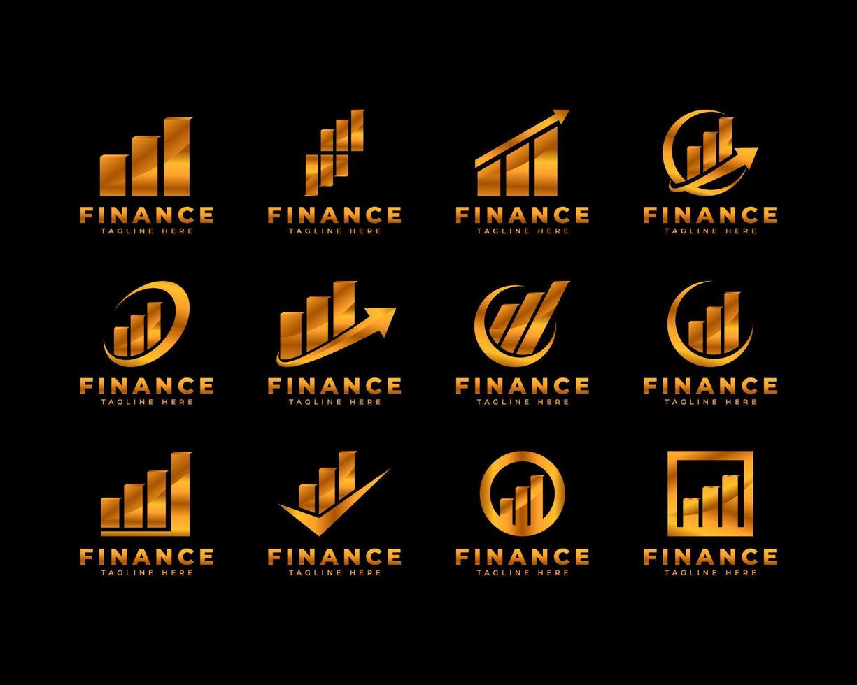 conjunto de finanzas de lujo y logotipo empresarial. logotipo de comercio y distribución. plantilla de diseño de logotipo de asesores contables y financieros vector