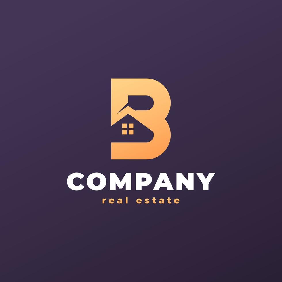 diseño del logotipo dorado de la casa de la letra b. concepto de logotipo inmobiliario vector