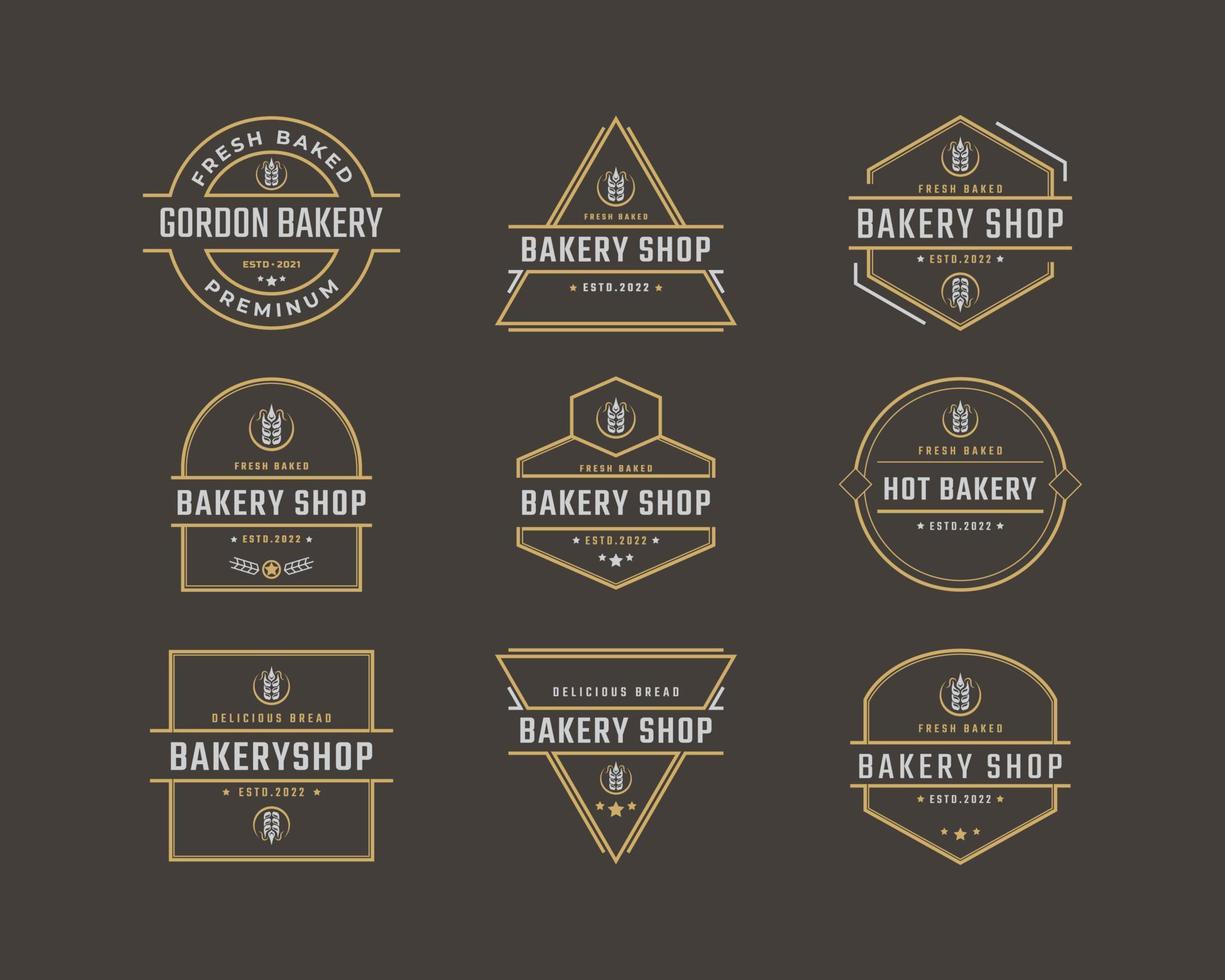 vintage retro insignia emblema logotipo panadería oreja trigo silueta para panadería diseño de logotipo estilo lineal vector