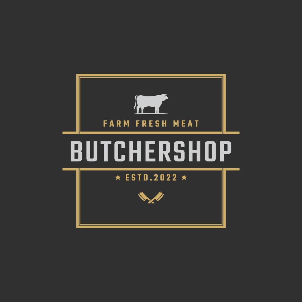 Vintage Retro Badge Emblem Steak House Bull Silhouette Good for Farm or Restaurant Logo Design Linear Style vector