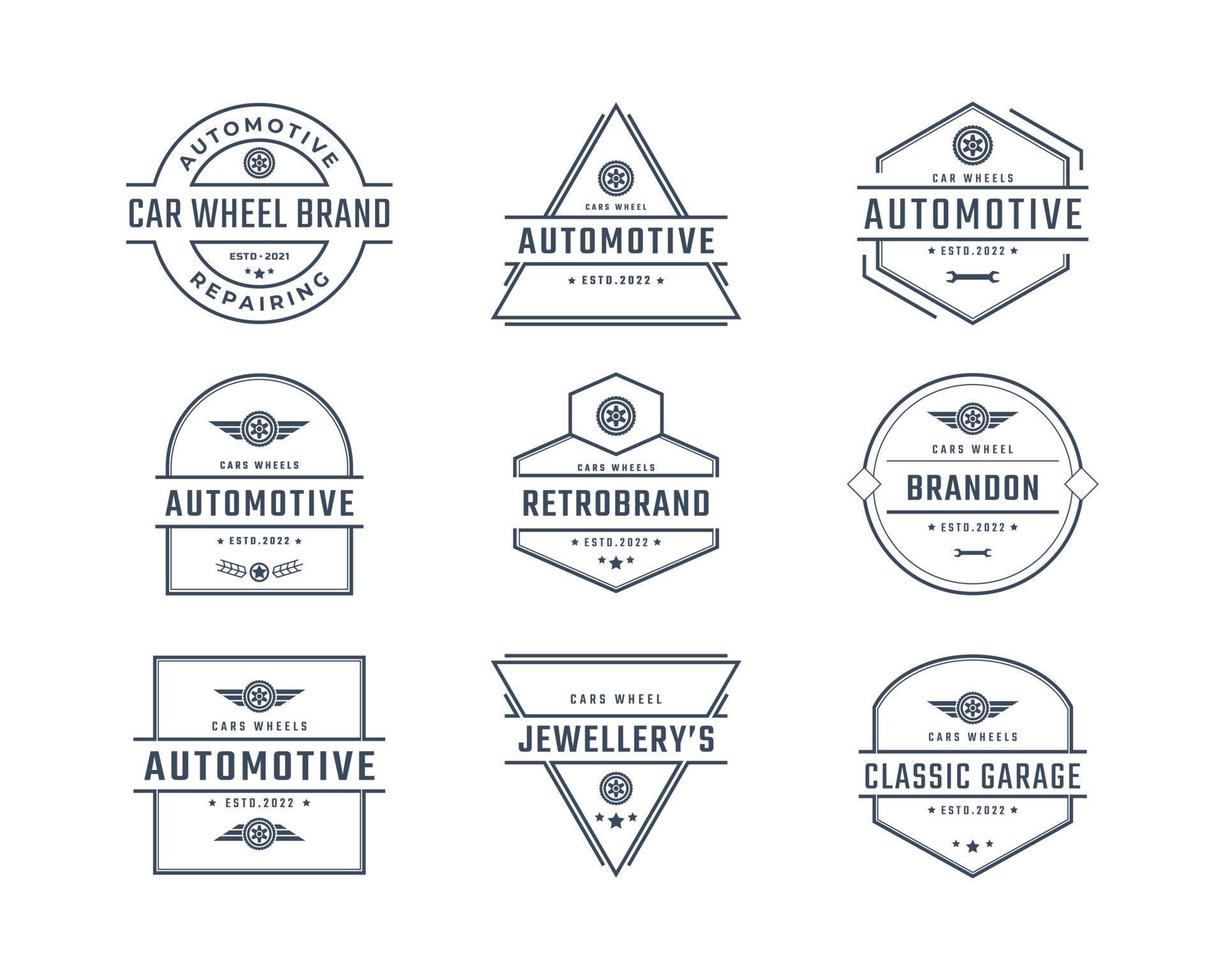 Vintage Retro Badge Emblem Logotype Car wheel Logo With Tire silhouette Design Linear Style vector